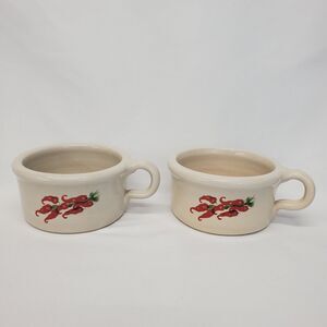 SHAKERS & THANGS Pottery Soup Chili Bowls Handles CHILI PEPPERS Marshall Texas